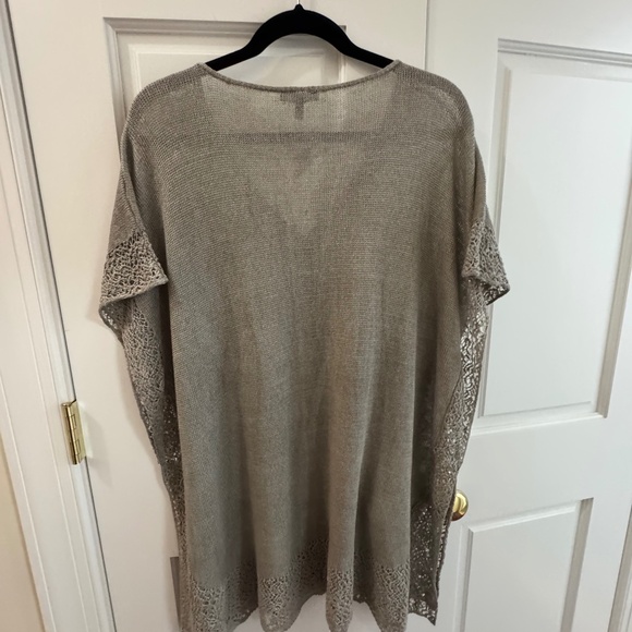 NWT Eileen Fisher stone grey linen Delave Jersey Lace Trim M Tunic Sweater Top - Picture 2 of 4